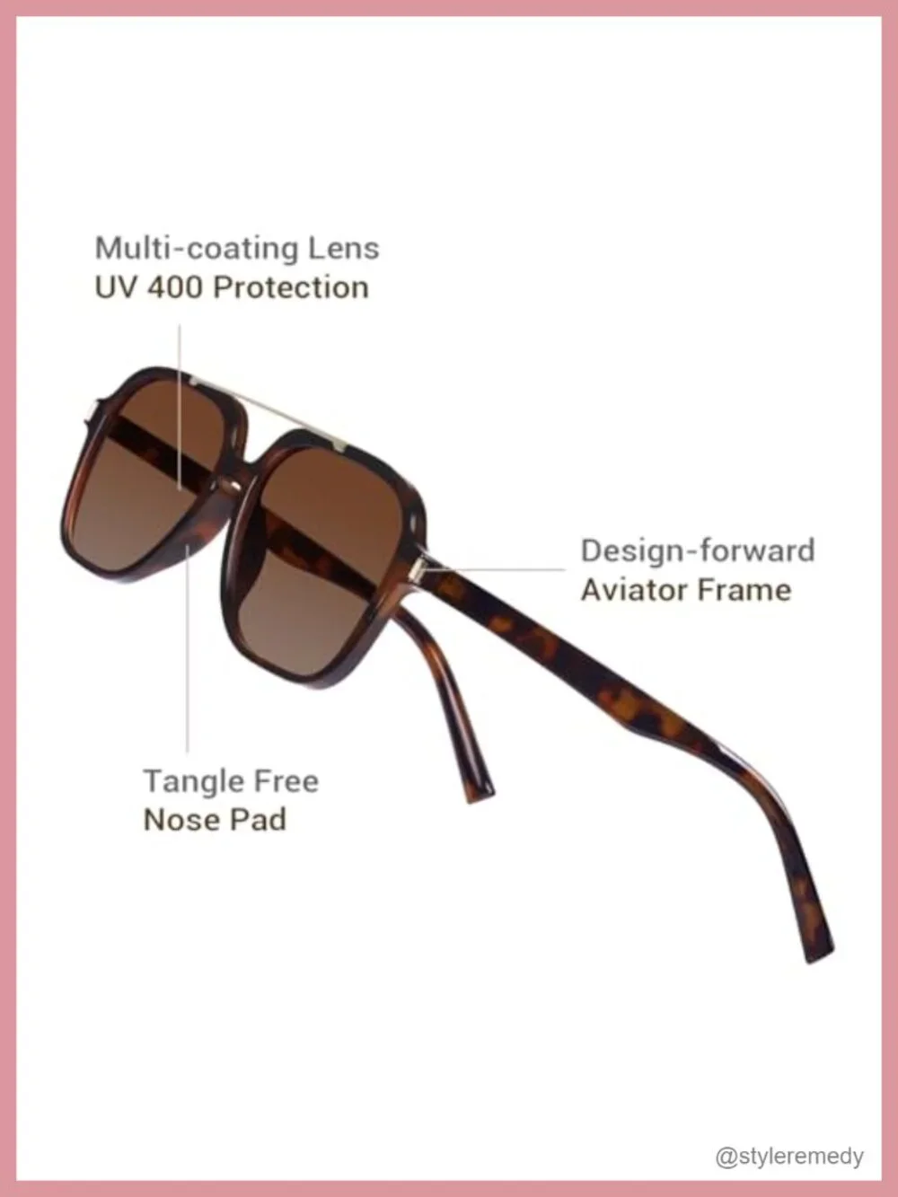Retro 90s Oversized Aviator Sunglasses Women Square Vintage Shades UV400